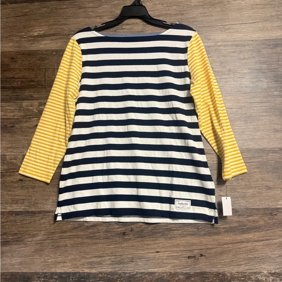 Talbots Navy and Yellow Striped Blouse - Picture 1 of 9
